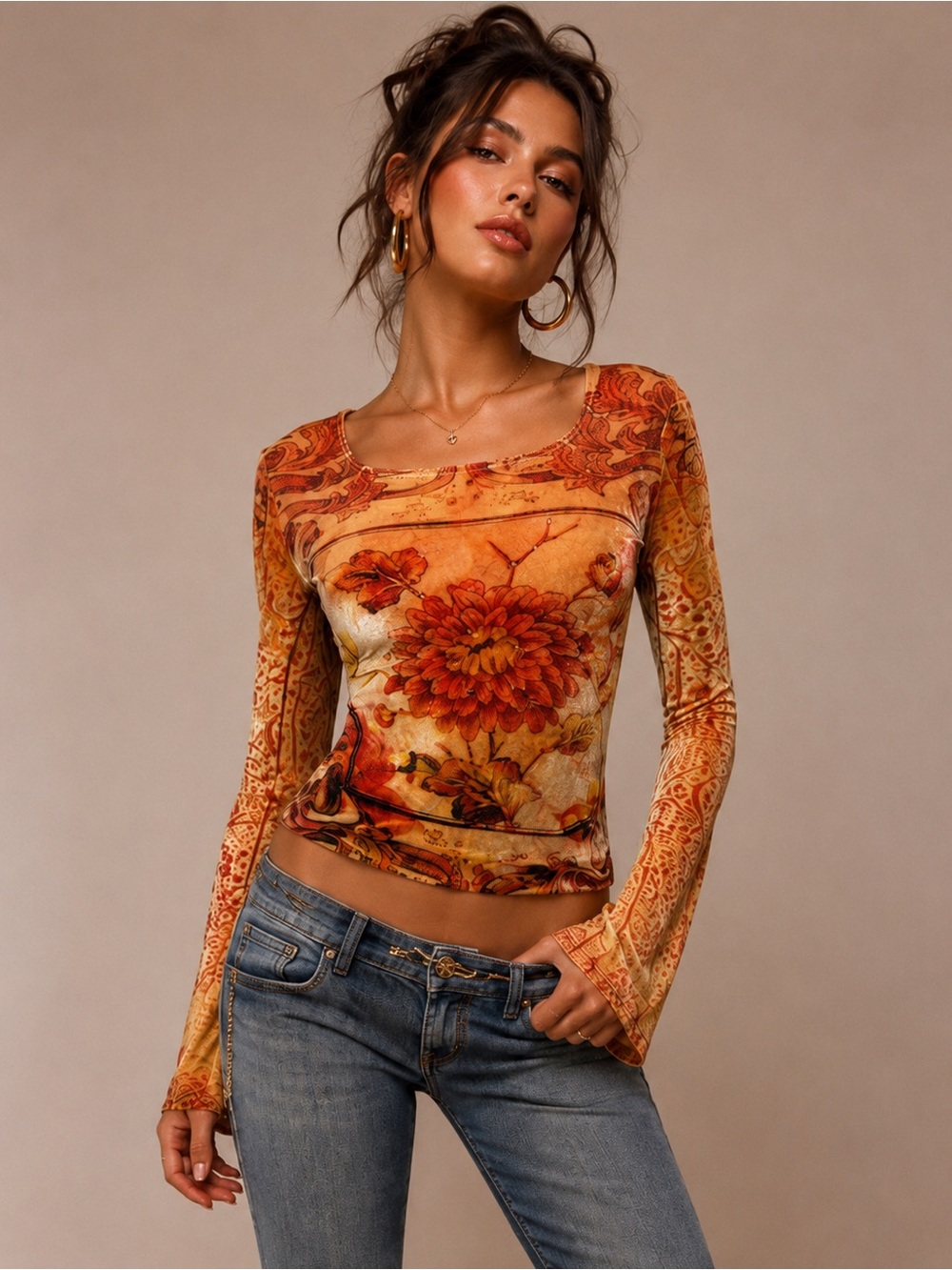 Vintage Y2K Clio Velvet Rhinestone Floral Top Boho Luxe Baroque Whimsigoth S/M
